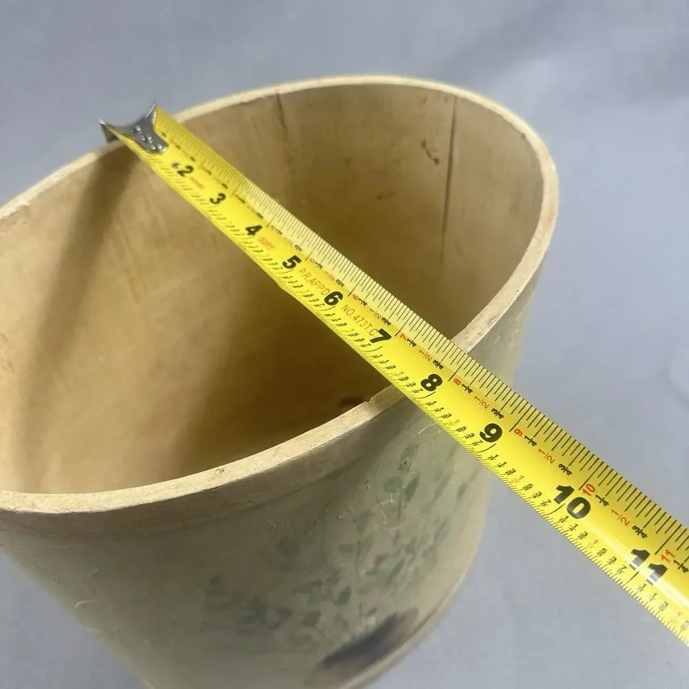 VTG Hand Painted Wooden Wastebasket‎ Trash Can Floral Rustic Cottage Shabby Chic